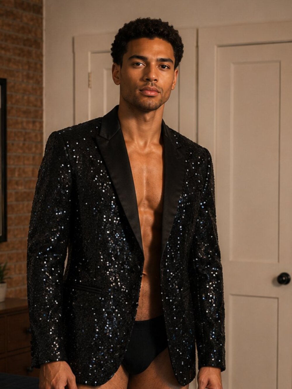 Black sequin tuxedo jacket